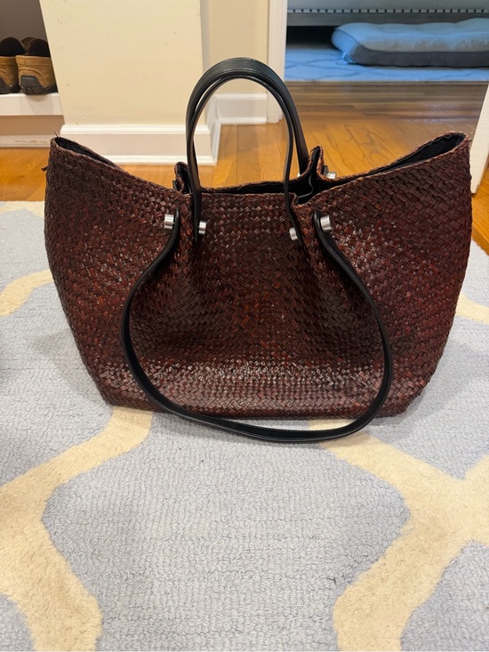 All Saints Handbags - AllSaints Allington Woven Leather Tote in Dark Brown with Black Handles